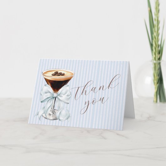 Espresso Martini Blauwe Coquette Strik Bedankkaart (Voorkant)