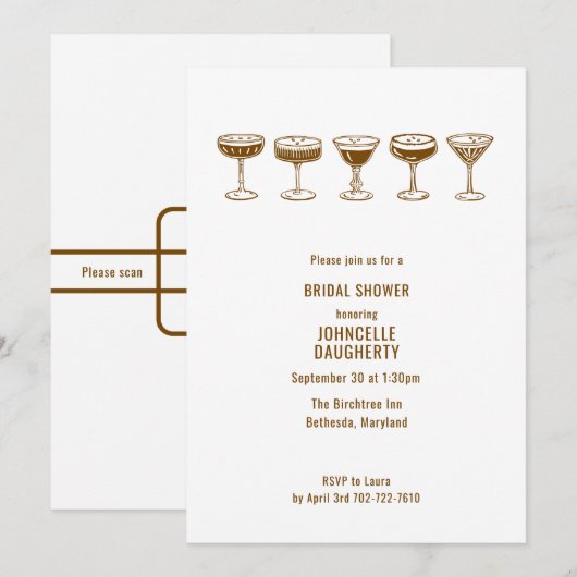 Espresso Martini Bridal Shower w/QR Code  Kaart (Voorkant / Achterkant)