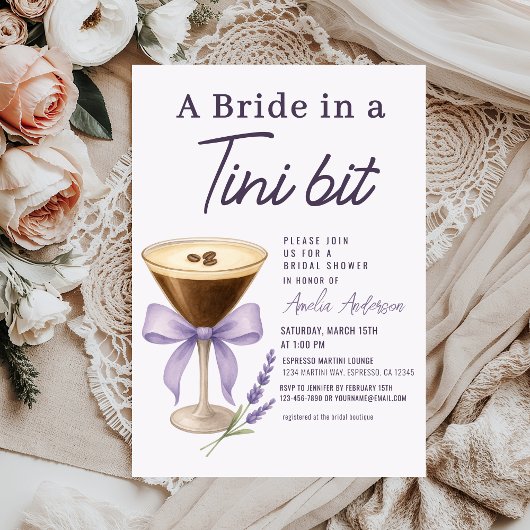 Espresso Martini Bride in a Tini Bit Bridal Shower Kaart
