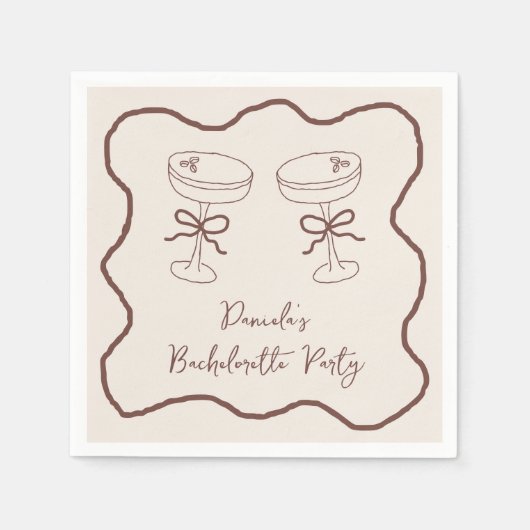 Espresso Martini Brown Hand getrokken Bachelorette Servet (Voorkant)