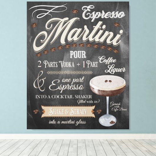 Espresso Martini Chalkboard Recipe Canvas Afdruk (Insitu (Houten vloer))