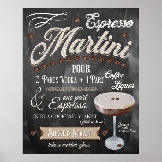 Espresso Martini Chalkboard Recipe Poster (Voorkant)