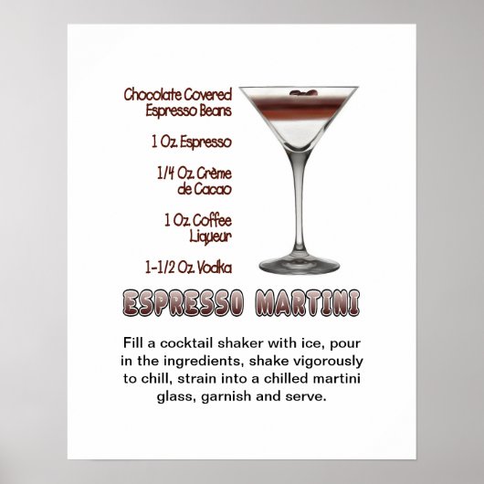 Espresso Martini Cocktail Recipe 16"x20" Poster (Voorkant)