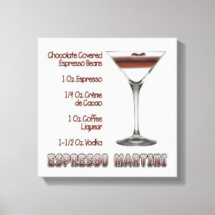 Espresso Martini Cocktail Recipe Art 12"x12" Canvas Afdruk