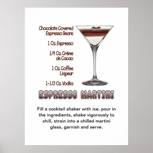 Espresso Martini Cocktail Recipe Art 18"x24" Poster (Voorkant)