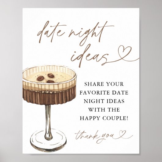 Espresso Martini Date Night Ideas Sign Poster (Voorkant)