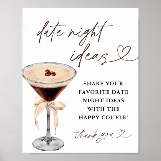 Espresso Martini Date Night Ideeën Sign Poster (Voorkant)