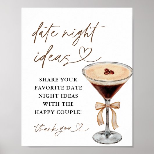 Espresso Martini Date Night Ideeën Sign Poster (Voorkant)