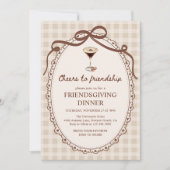 Espresso Martini Fall Gingham Friendsgiving Dinner Kaart (Voorkant)