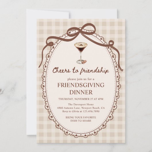 Espresso Martini Fall Gingham Friendsgiving Dinner Kaart (Voorkant)