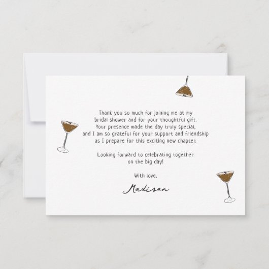 Espresso Martini Hand Getekende Bruidsdouche Bedankkaart (Achterkant)
