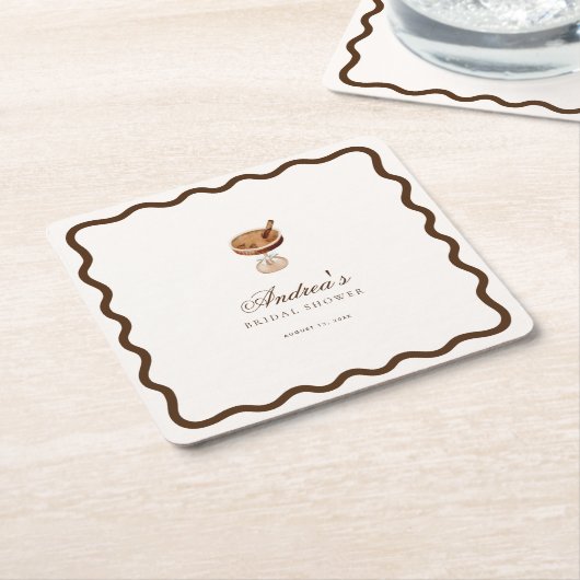 Espresso Martini Koffie Golvende Bruidsdouche Fees Kartonnen Onderzetters (Schuin)