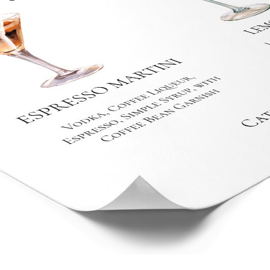 Espresso Martini Lemon Drop Cocktails Bruiloft Men Poster (Hoek)