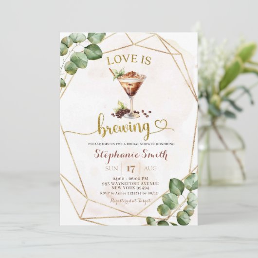 Espresso Martini Liefde is Vrijgezellenfeest brouw Kaart (Staand voorkant)