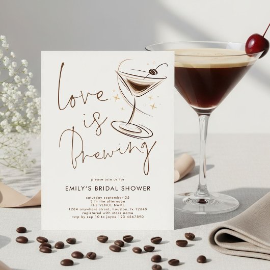 Espresso Martini Love is Brewing Bridal Shower Kaart