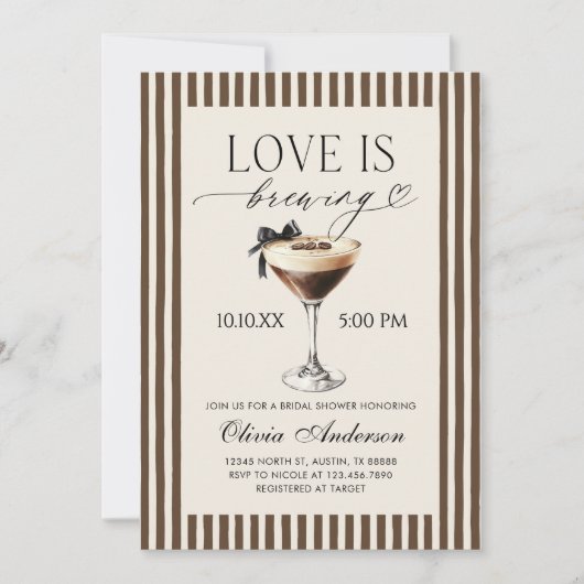 Espresso Martini Love Is Brewing Bridal Shower Kaart (Voorkant)