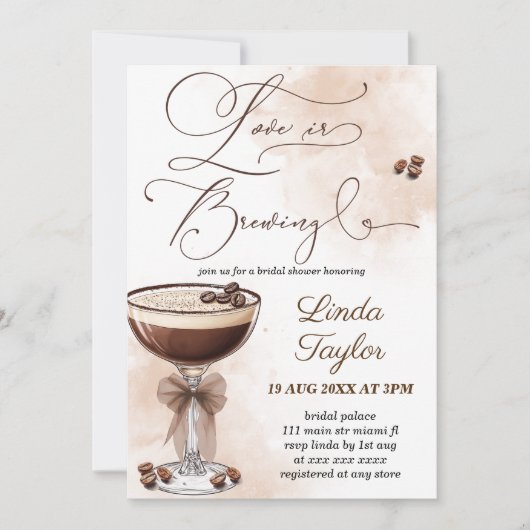 Espresso Martini Love Is Brewing Bruidsuitnodiging Kaart (Voorkant)