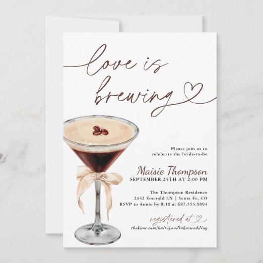 Espresso Martini Love Is Brewing Bruiloftsfeest Kaart (Voorkant)