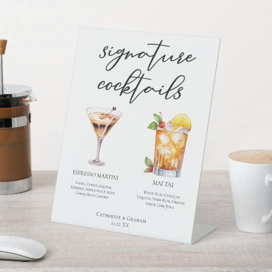 Espresso Martini Mai Tai Cocktails Trouwmenu Reclamebord Met Voetstuk (Insitu)
