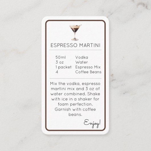 Espresso Martini Mini Cocktail Recipe Card Informatiekaartje (Voorkant)