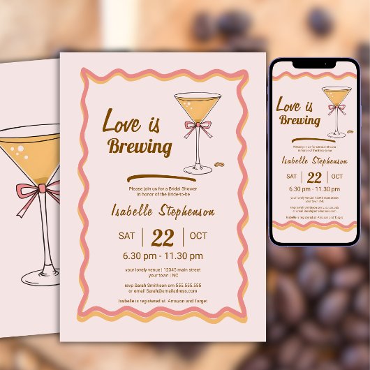 Espresso Martini Modern Wavy Coffee Bruidsuitnodig Kaart