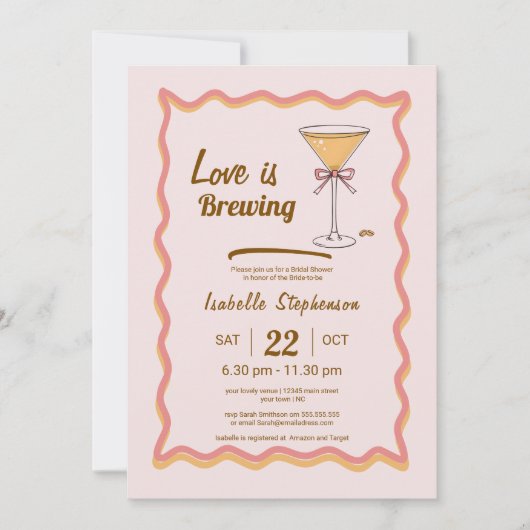 Espresso Martini Modern Wavy Coffee Vrijgezellenfe Kaart (Voorkant)