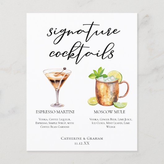 Espresso Martini Moscow Mule Cocktail Wedding Menu (Voorkant)