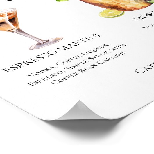 Espresso Martini Moscow Mule Cocktail Wedding Menu Poster (Hoek)