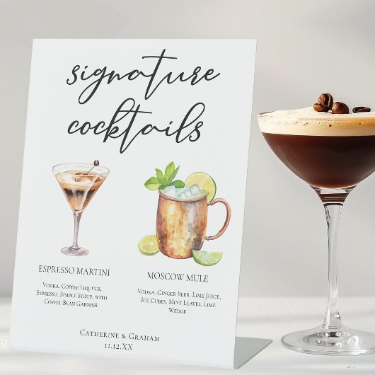 Espresso Martini Moscow Mule Cocktail Wedding Menu Reclamebord Met Voetstuk