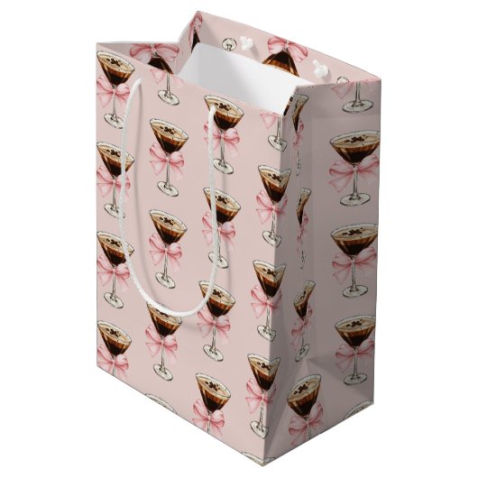 Espresso Martini Pattern Pink Medium Cadeauzakje (Achterkant Gekanteld)