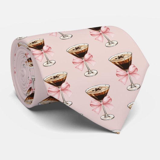 Espresso Martini Pattern Pink Stropdas (Opgerold)