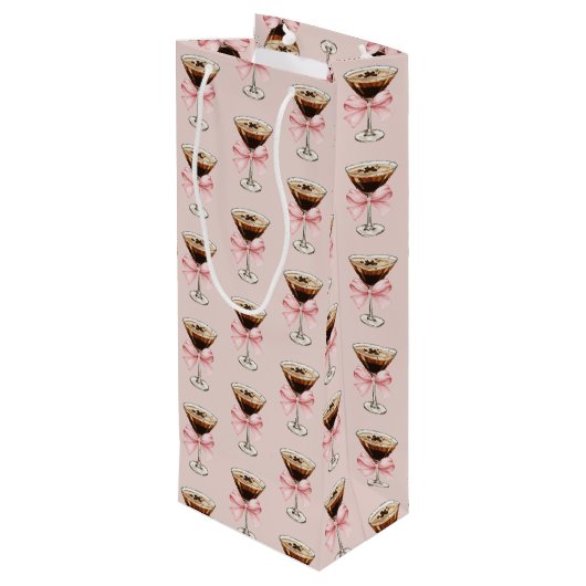 Espresso Martini Pattern Pink Wijn Cadeautas (Achterkant Gekanteld)