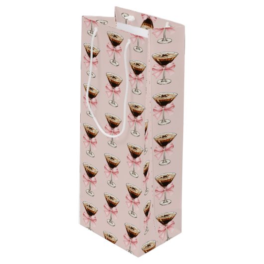 Espresso Martini Pattern Pink Wijn Cadeautas (Voorkant Gekanteld)