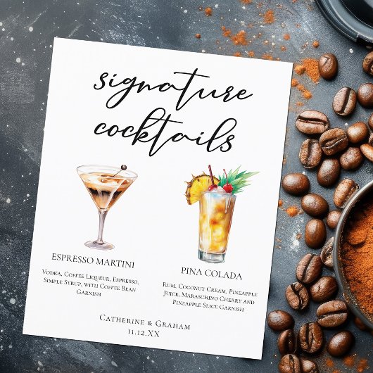 Espresso Martini Pina Colada Cocktails Menu