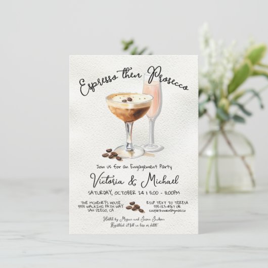 Espresso Martini Prosecco Verlovingsfeest Kaart (Staand voorkant)