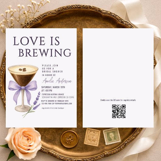 Espresso Martini QR Code Registry Bridal Shower Kaart