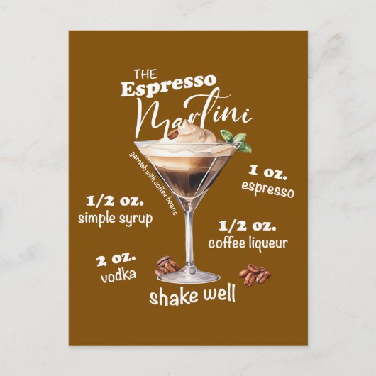 Espresso Martini Recept Cocktail illustratie Briefkaart (Voorkant)