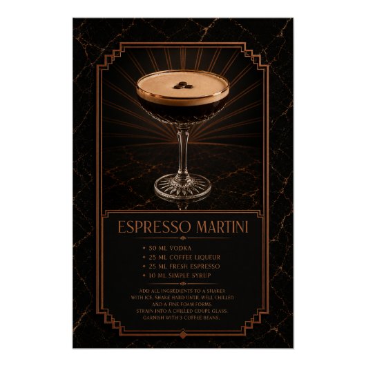 Espresso Martini Recept Poster | Bar Kunst (Voorkant)