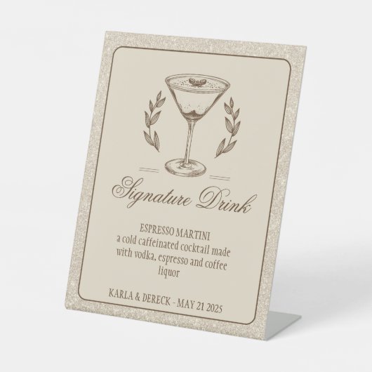 Espresso Martini Signature Drink Wedding Reclamebord Met Voetstuk (Voorkant)