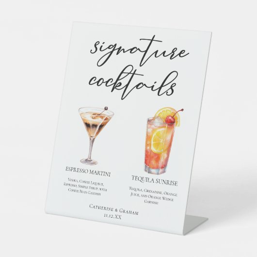 Espresso Martini Tequila Sunrise Cocktails Menu Reclamebord Met Voetstuk (Voorkant)