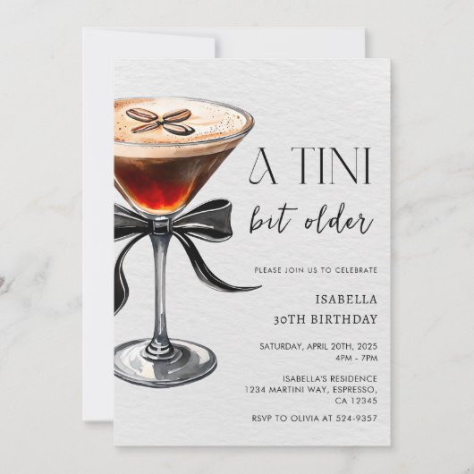 Espresso Martini Tini Beetje Ouder Verjaardagsfees Kaart (Voorkant)