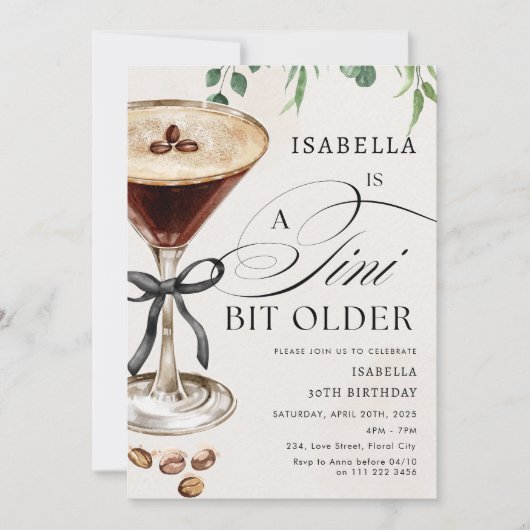 Espresso Martini Tini Beetje oudere cocktail verja Kaart (Voorkant)