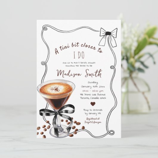 Espresso Martini Tini Bit Closer Bridal Shower Kaart (Staand voorkant)