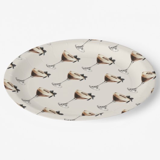 Espresso Martini Zwarte Strik Bruidsdiner Papieren Bordje (Gekanteld)