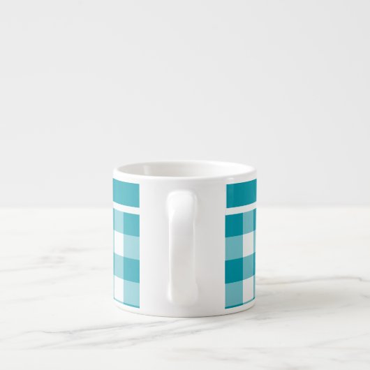 Espresso Mok, Blauwgroen en wit Check Gingham Espresso Kop (Achterkant)