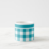 Espresso Mok, Blauwgroen en wit Check Gingham Kop (Voorkant)