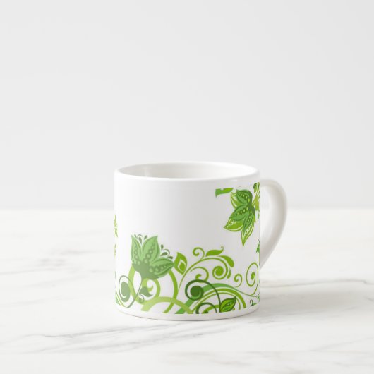 Espresso Mok-Groene Bloemen Kop (Voorkant rechts)