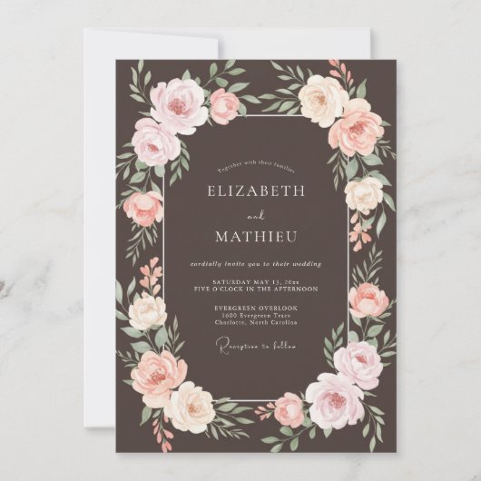 Espresso Moody Rose Bruiloft Kaart (Voorkant)