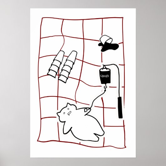 Espresso Noodgeval — Kat met Koffiedrup Humor Poster (Voorkant)