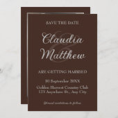Espresso & Silver Script Photo Wedding Save The Date (Voorkant / Achterkant)